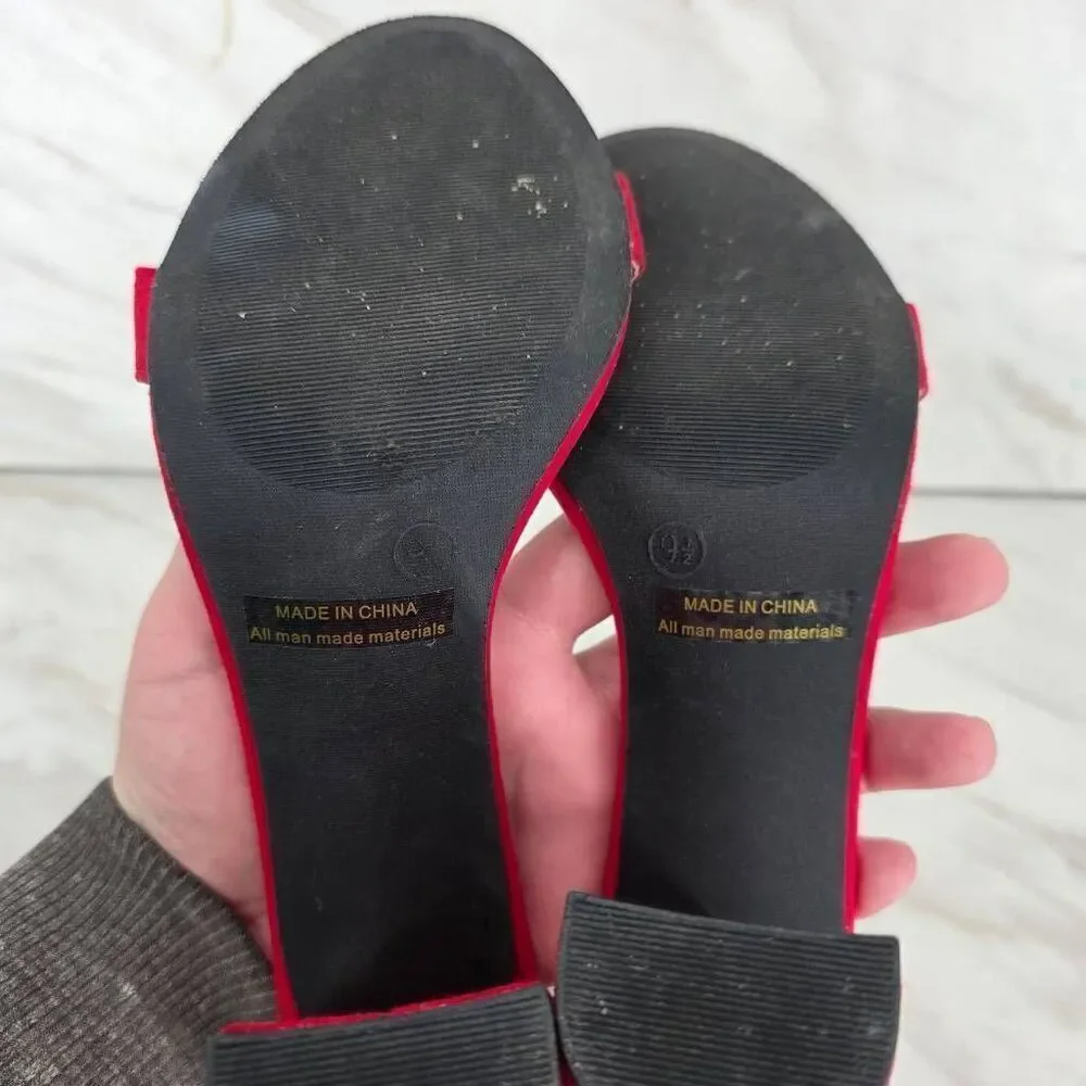 DREAM‎ PAIRS Women's Platform Chunky Block Heels Ankle Strap Red SIZE 9.5